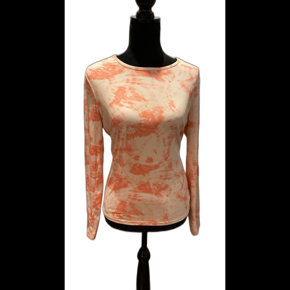 Hang Ten Shirt Size Large Orange Cream Tie Dye Look Top Zipper Pocket Left Side